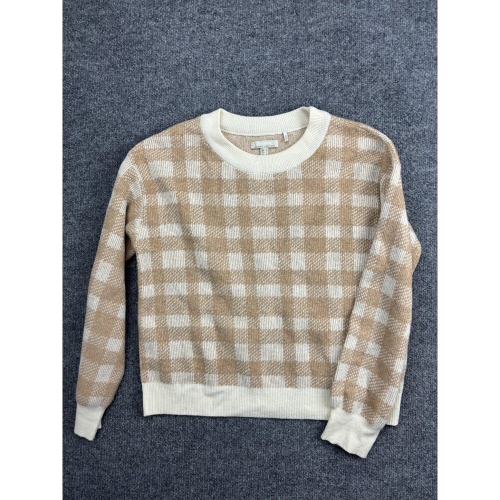 Barbour Rosevale Knit Sweater Womens 4 Beige Plaid‎ Check Crew Neck Pullover